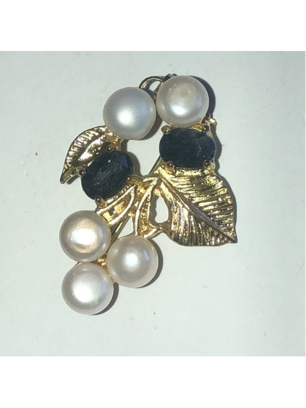 Vintage Genuine Pearls & Blue Stone Pendant or Brooch
